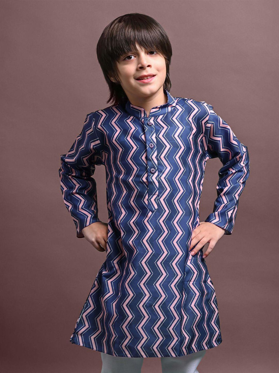 vesham boys geometric printed mandarin collar straight kurta