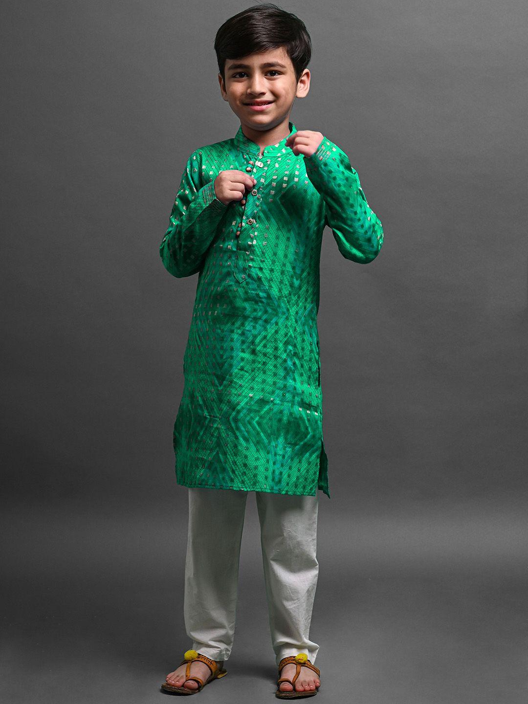 vesham boys geometric woven design mandarin collar kurta with pyjamas