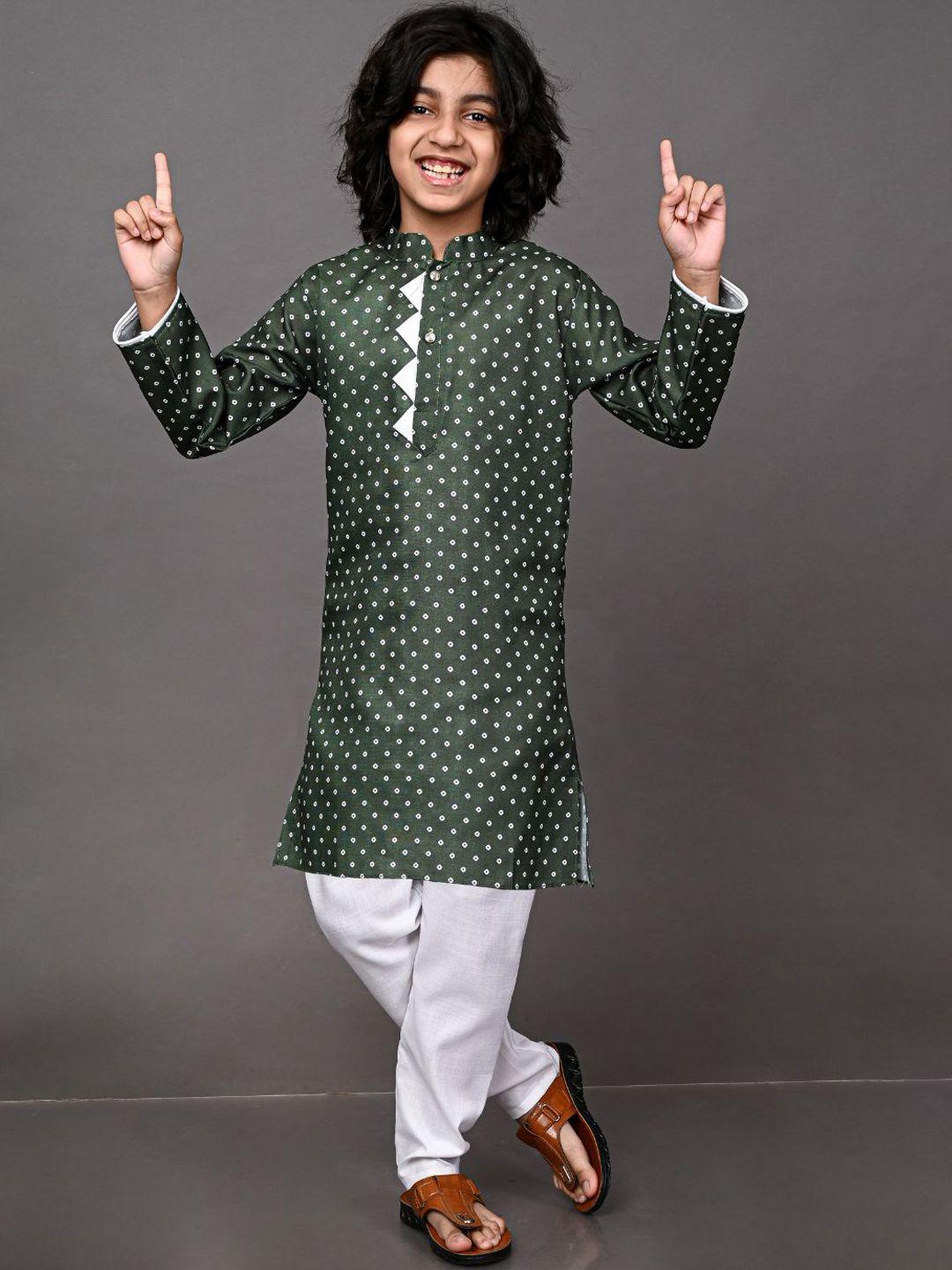vesham boys green  & white bandhani printed kurta with pyjamas
