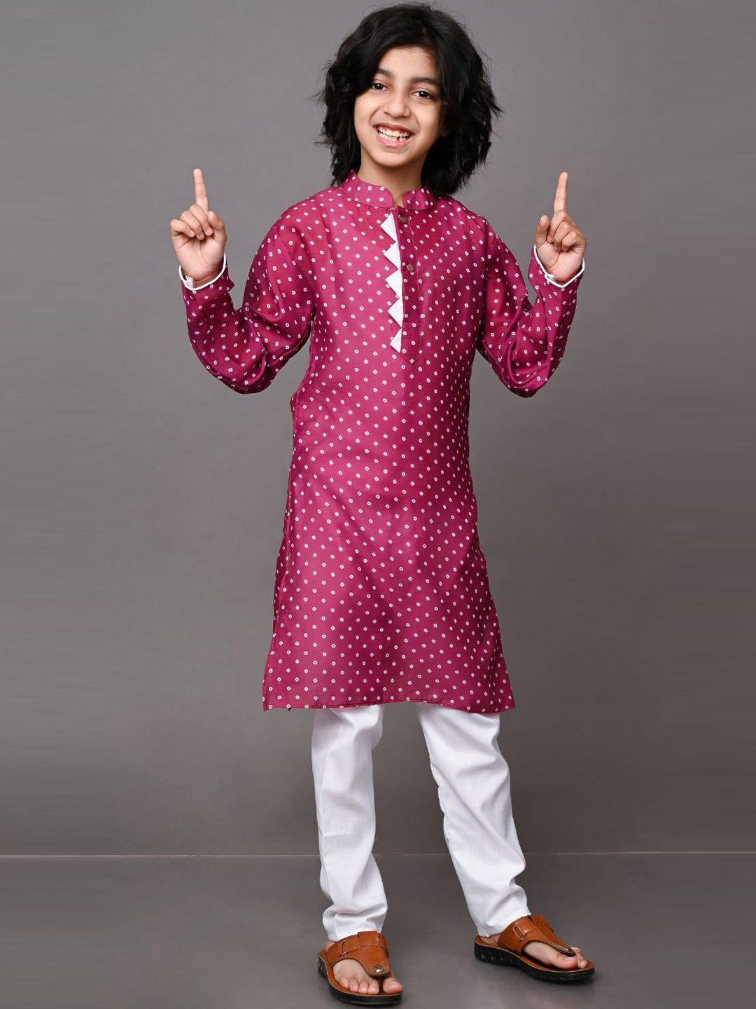 vesham boys magenta printed kurta with trousers set