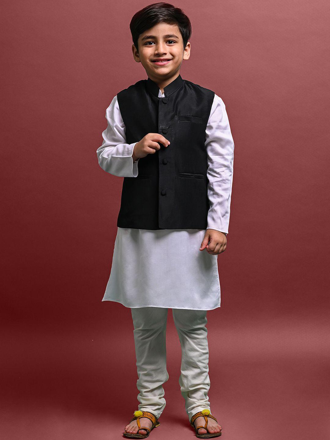 vesham boys mandarin collar kurta with pyjamas & nehru jacket