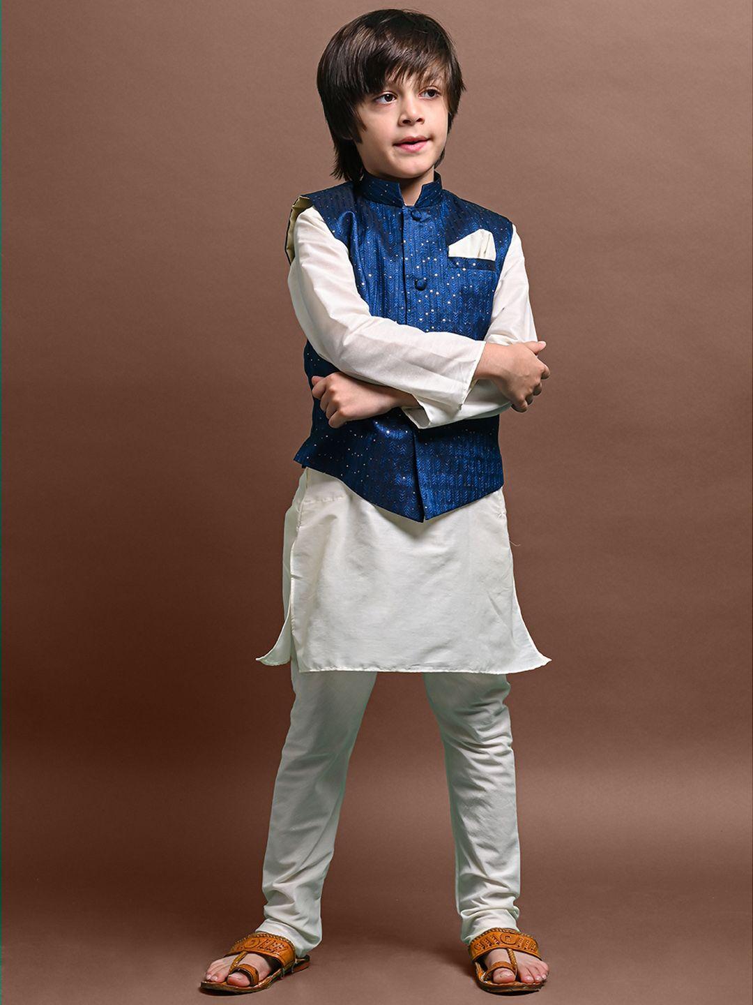 vesham boys mandarin collar regular straight kurta & pyjamas with nehru jacket