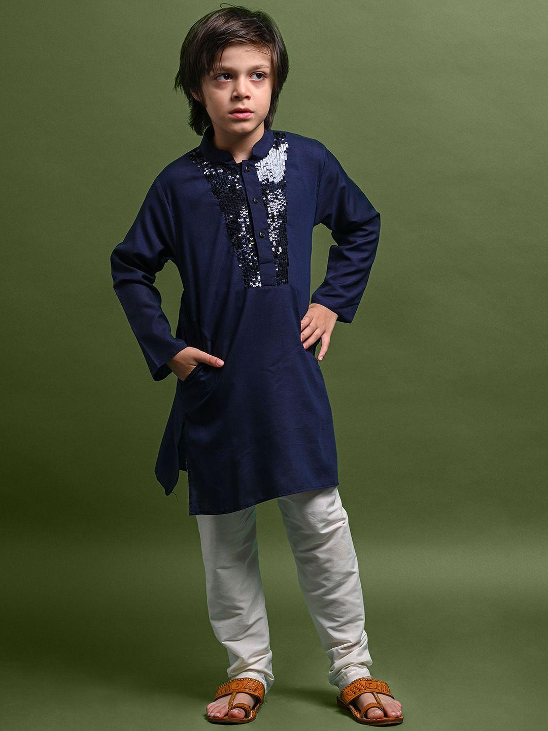 vesham boys mandarin collar sequinned kurta with pyjamas