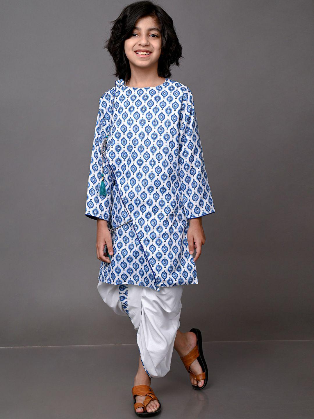 vesham boys printed cotton angrakha kurta with dhoti pants