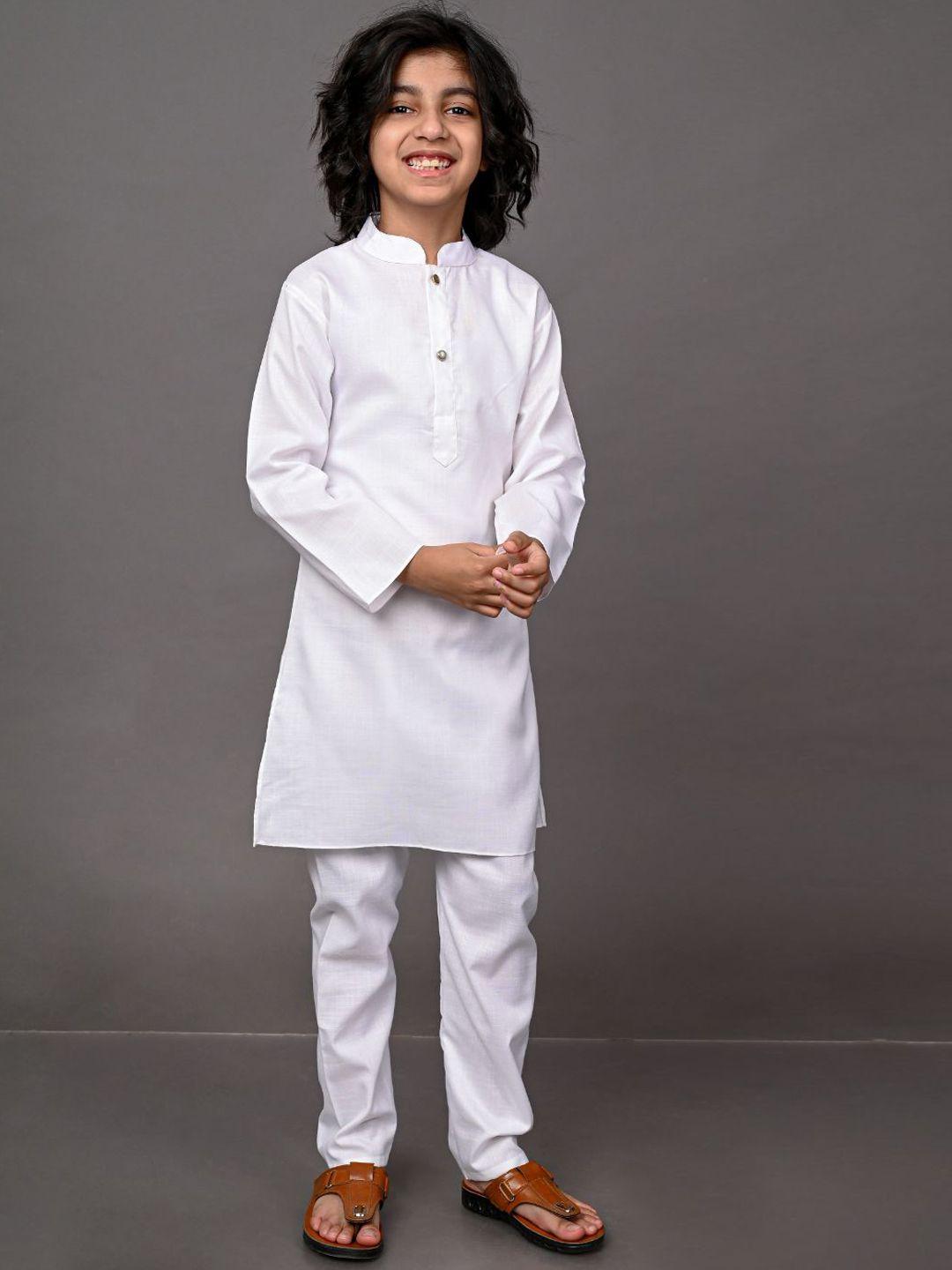 vesham boys solid white kurta and white pajama set