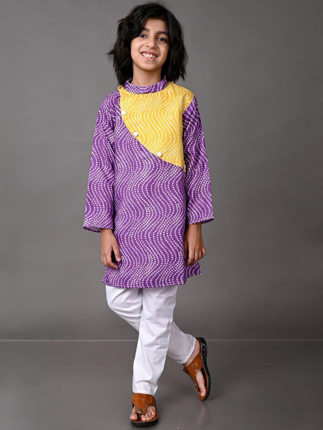 vesham boys violet bandhani printed kurta with pyjamas