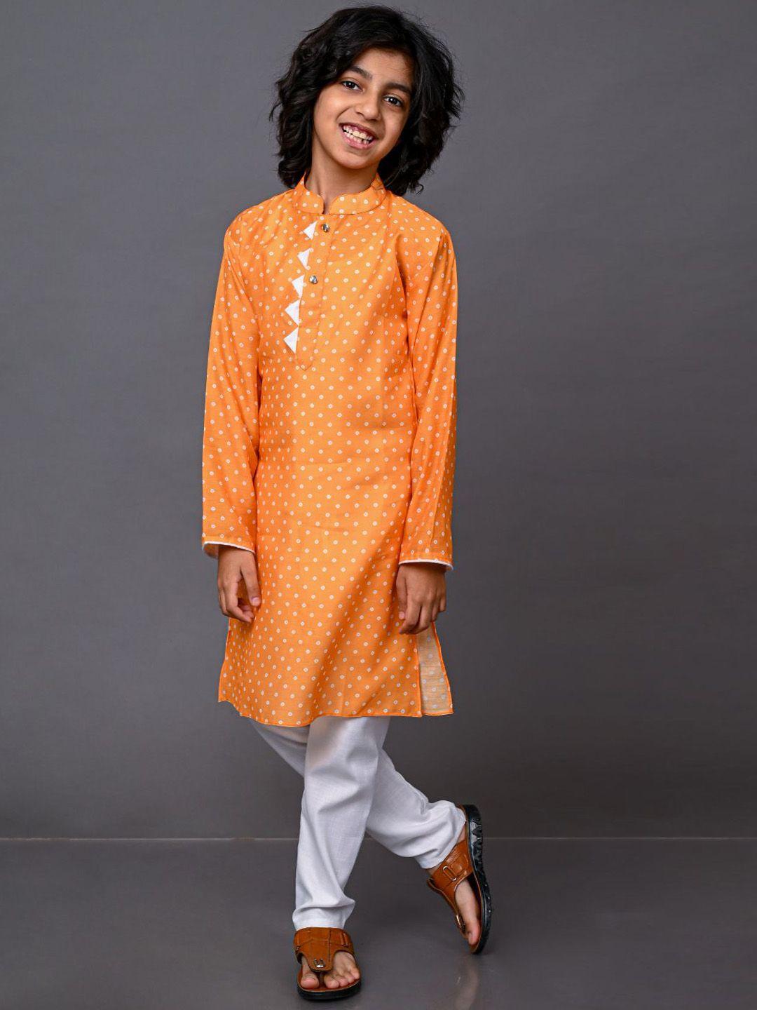 vesham boys yellow bandhani printed kurta with pyjamas