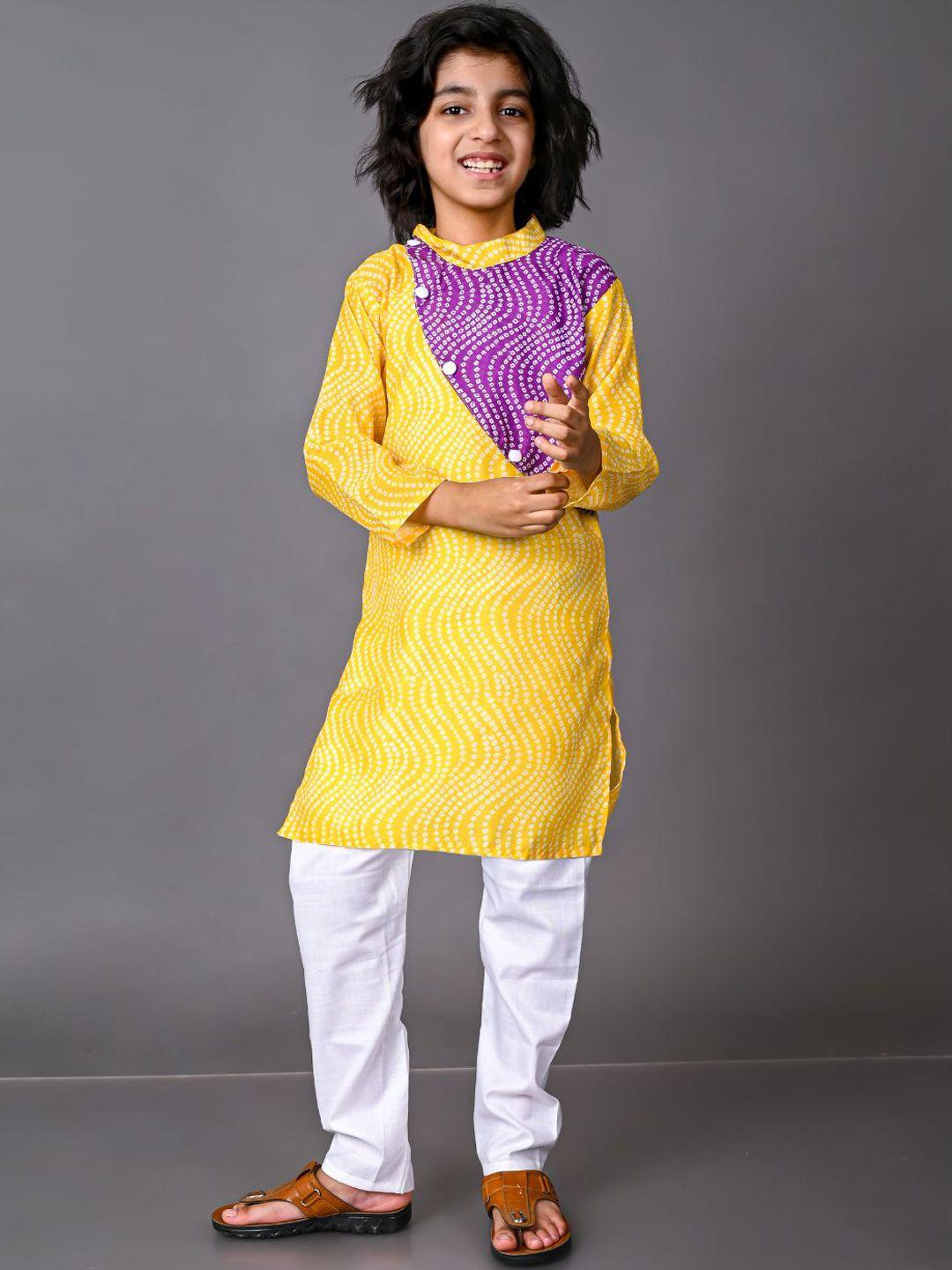 vesham boys yellow bandhani printed kurta with pyjamas