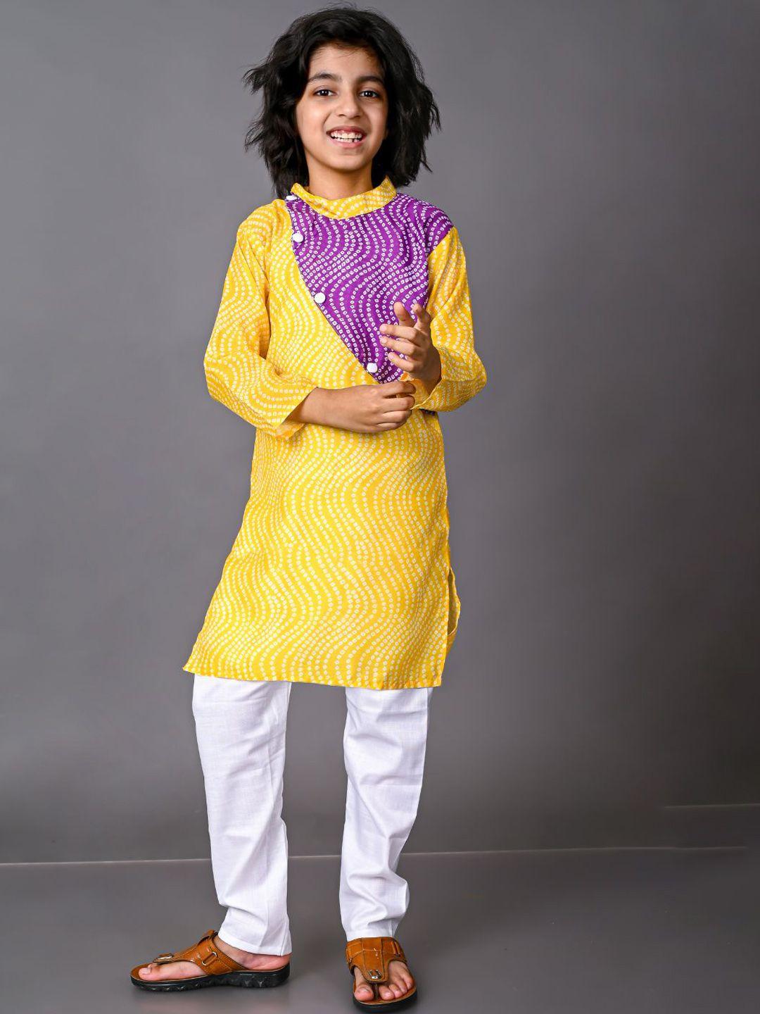 vesham boys yellow printed layered kurti with pyjamas