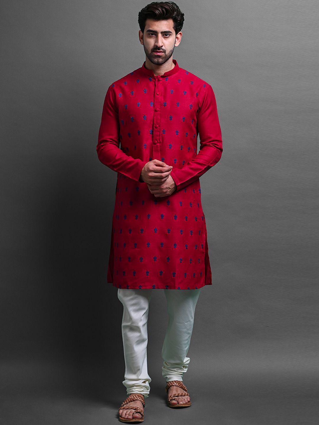 vesham ethnic motifs embroidered thread work mandarin collar kurta with churidar