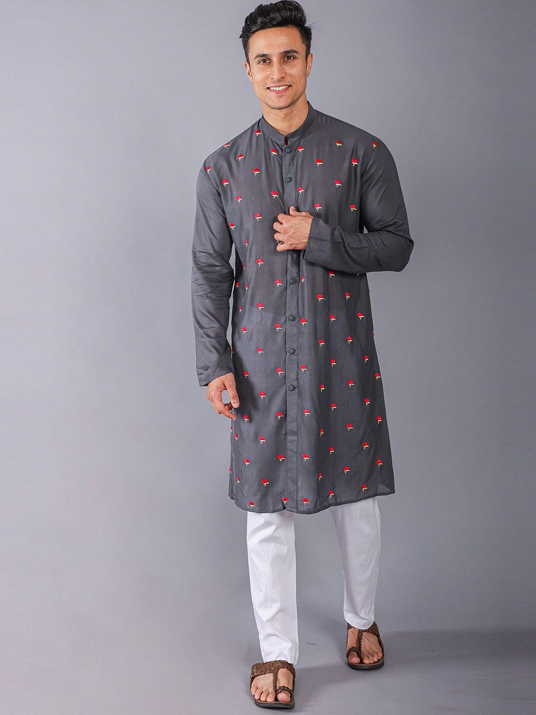 vesham floral embroidered mandarin collar kurta with churidar