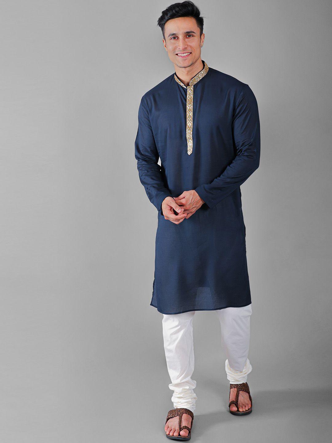 vesham gotta patti mandarin collar straight kurta with churidar