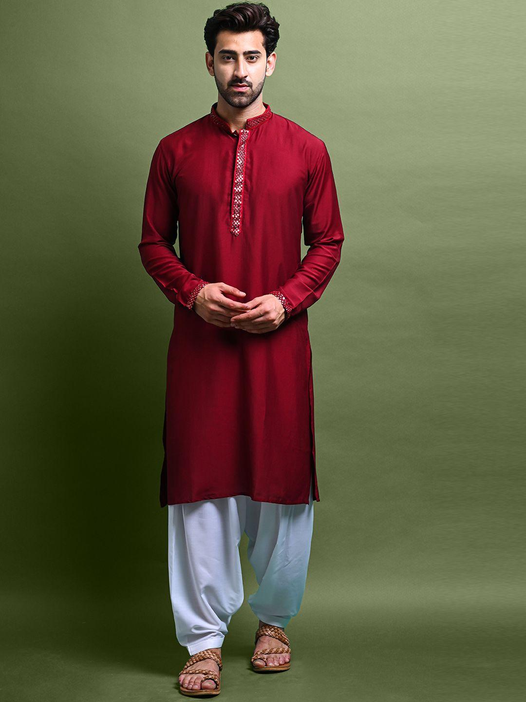 vesham mandarin collar regular sequinned kurta with patiala