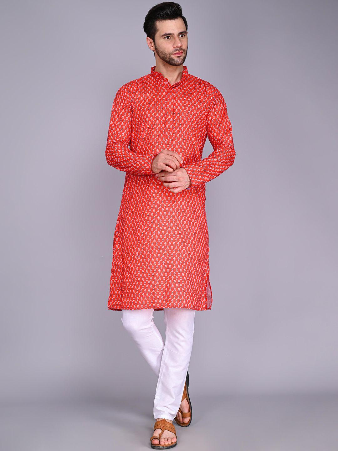 vesham men mandarin collar floral printed kurta with pyjamas