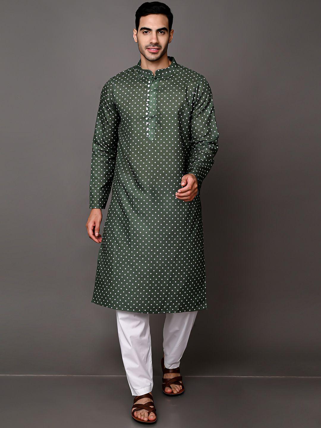 vesham men mandarin collar printed kurta with pyjamas