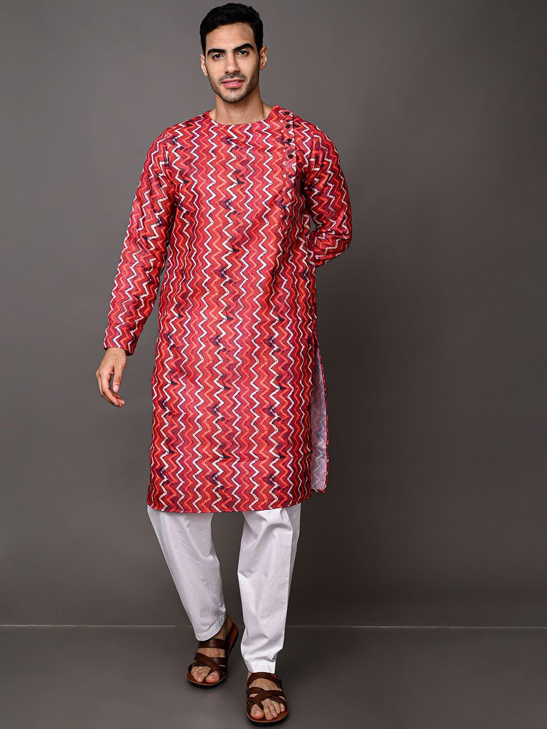 vesham men printed angrakha kurta with pyjamas