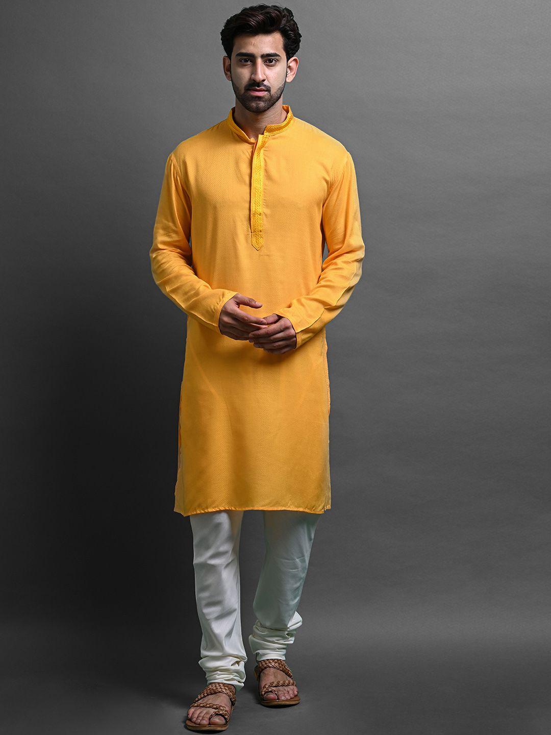 vesham woven design mandarin collar regular kurta with churidar