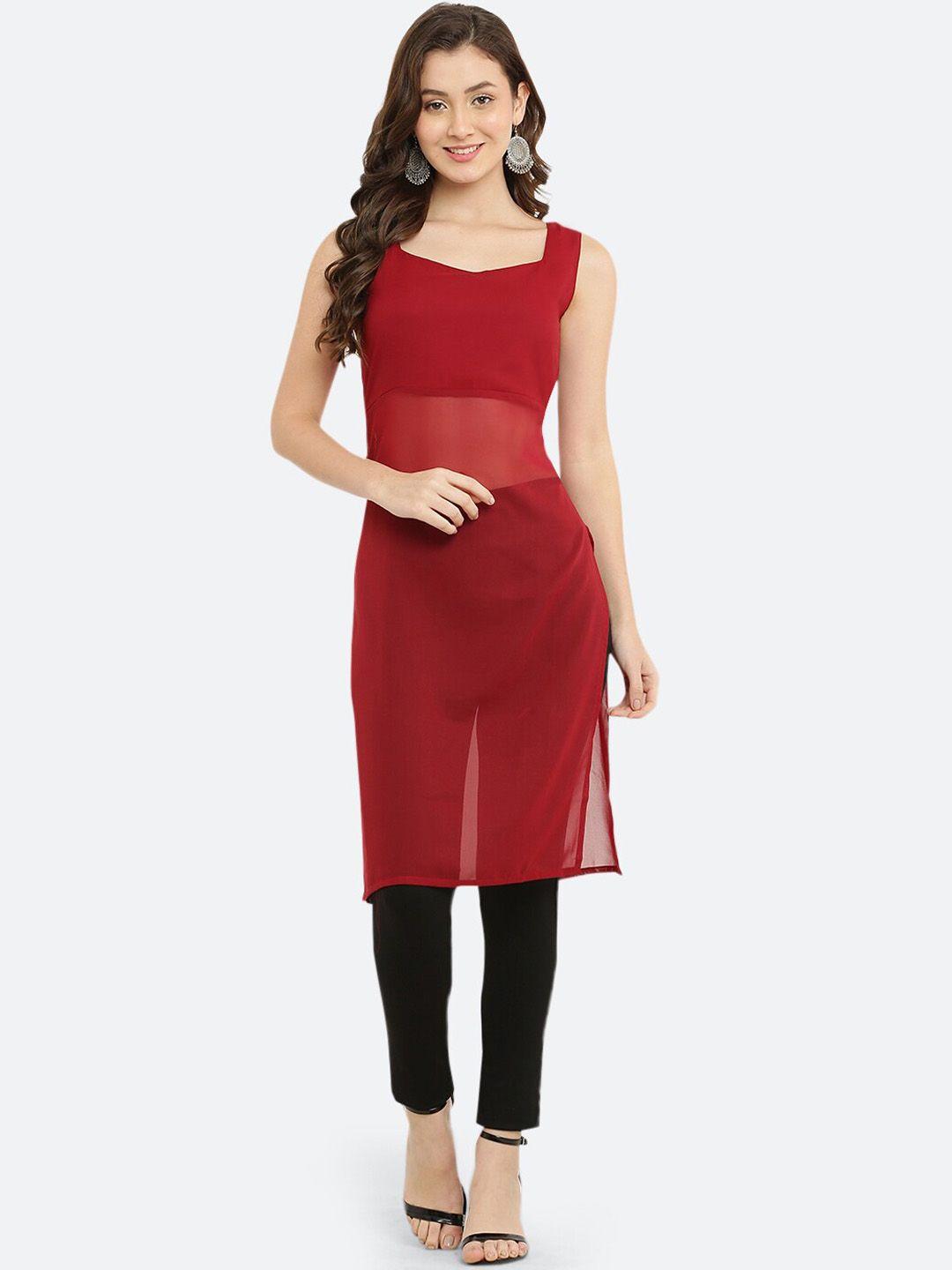 vesicle v-neck sheer sleeveless georgette kurta