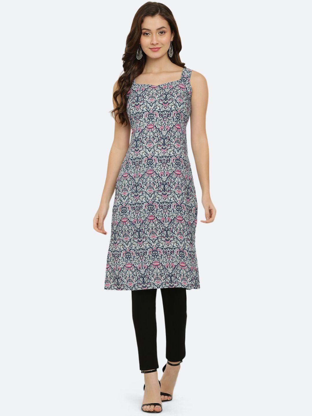 vesicle women blue ethnic motifs printed crepe kurta