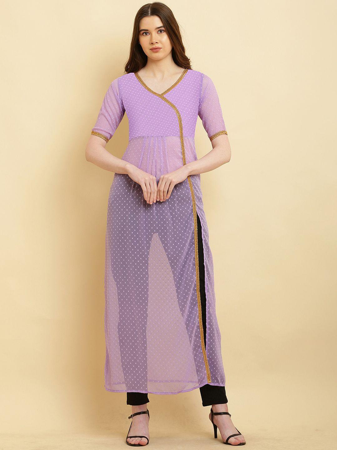 vesicle women geometric striped thread work georgette kurta