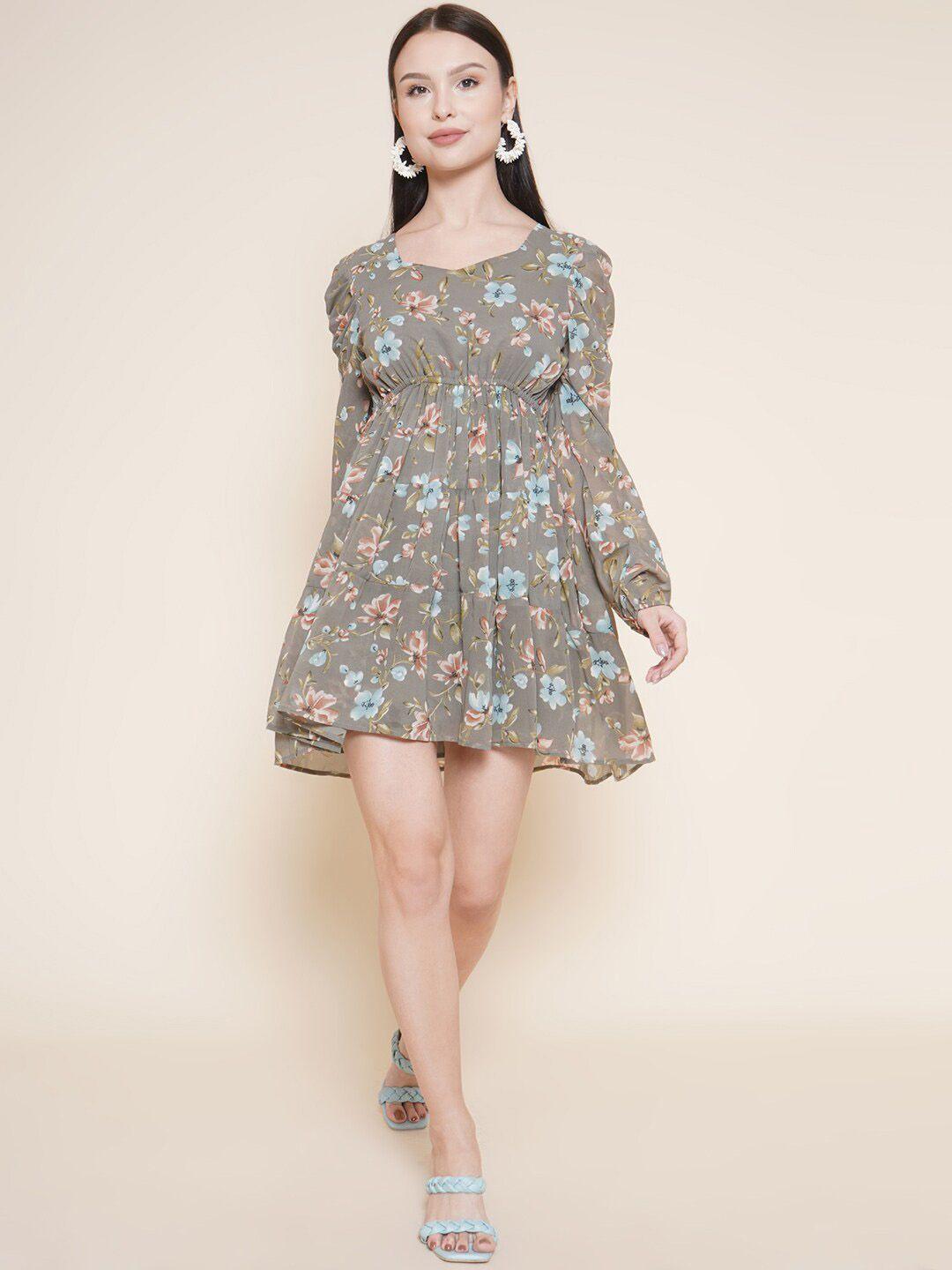 vestido modas floral printed puff sleeve fit & flare dress