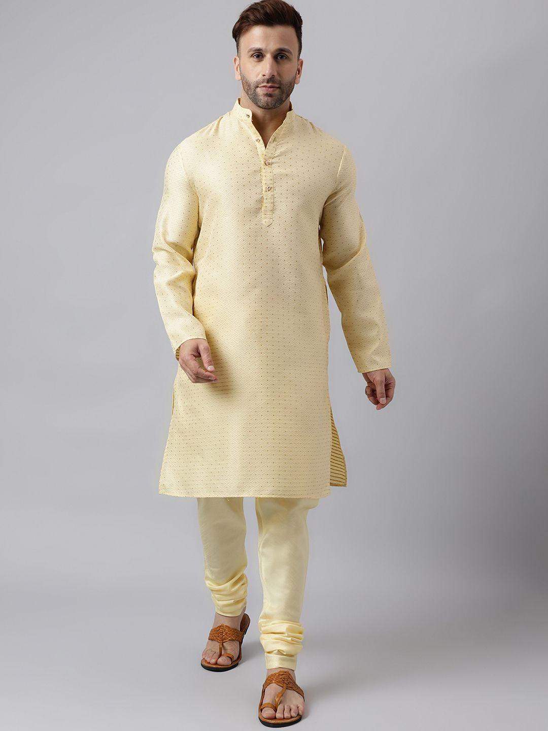 vgyaan geometric woven design straight kurta with pyjamas