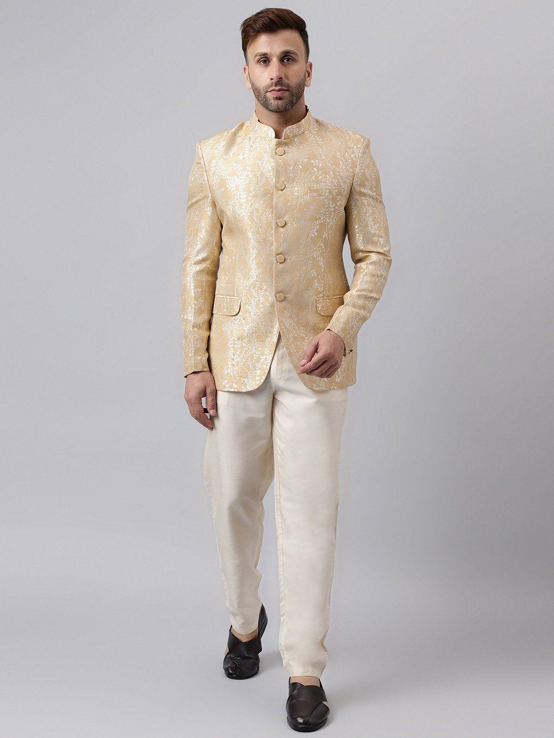 vgyaan self-design bandhgala two-piece ethnic suit