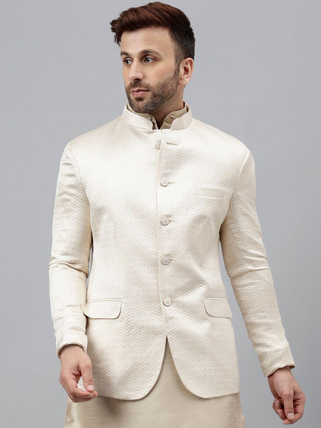 vgyaan woven design jacquard bandhgala blazer