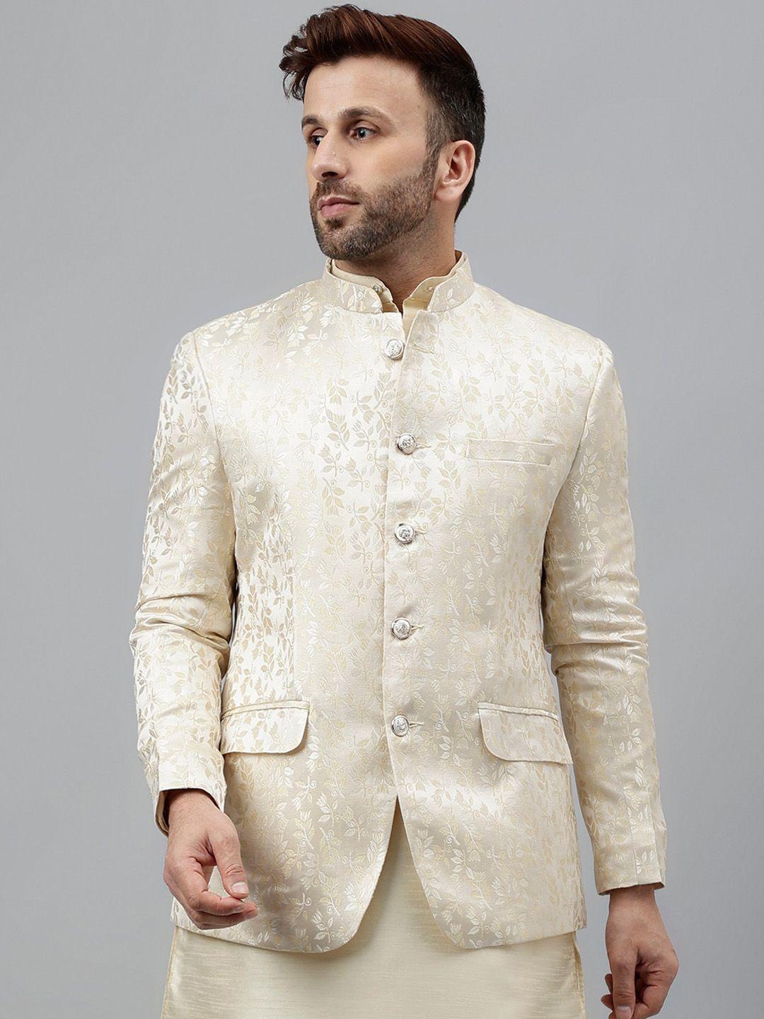 vgyaan woven design jacquard bandhgala ethnic blazer
