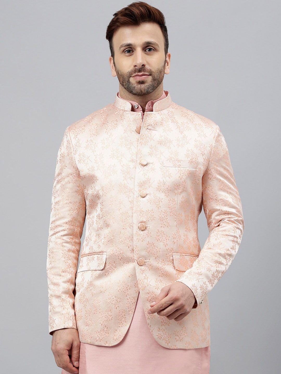 vgyaan self design mandarin collar bandhgala blazer