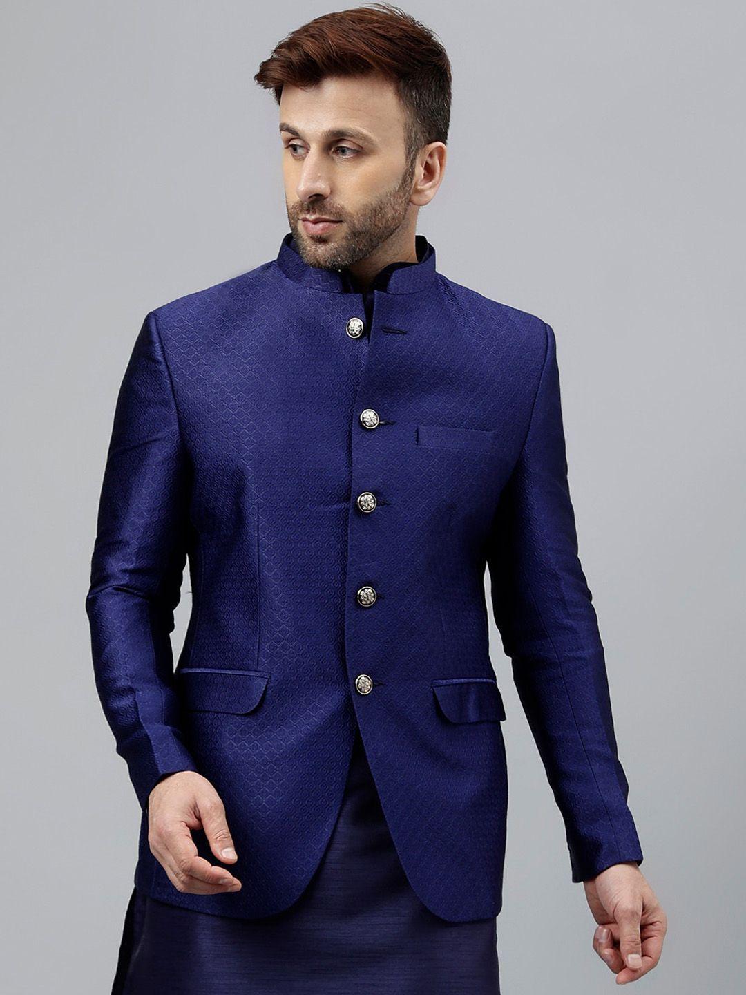 vgyaan self-design mandarin collar bandhgala blazer