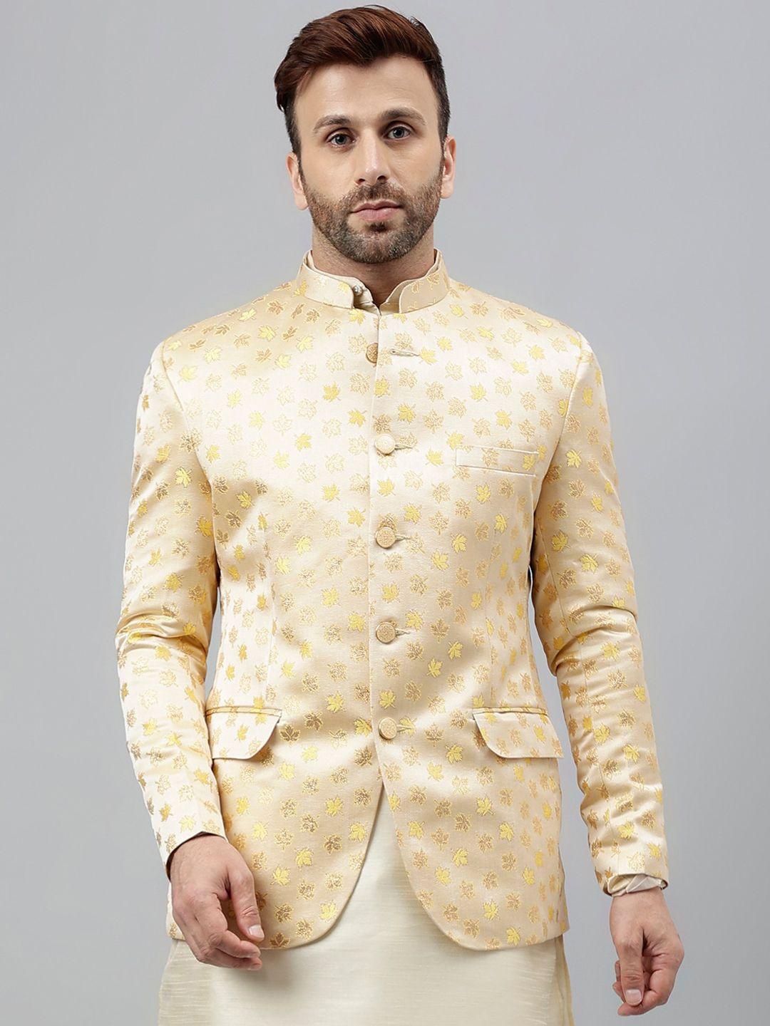 vgyaan woven design mandarin collar bandhgala ethnic blazer