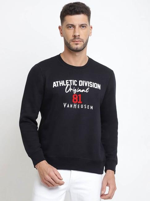 vh innerwear black cotton regular fit printed sweatshirt
