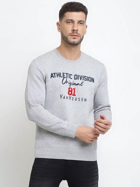 vh innerwear grey cotton regular fit printed sweatshirt