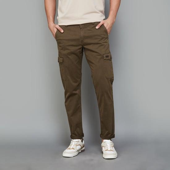 vh sports men solid slim straight cargo trousers
