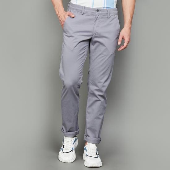 vh sports men solid slim straight casual trousers