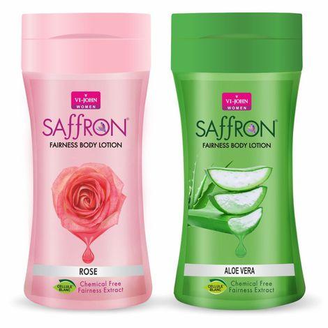 vi - john women rose and aloe vera skin -ageing non greasy chemical free fairness extract saffron fairness body lotion enriched with vitamin e, moisturizes skin upto 48 hour(pack of 2,250 ml each)