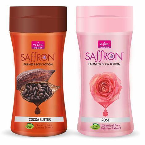 vi - john women rose and cocoa butter skin -ageing non greasy chemical free fairness extract saffron fairness body lotion enriched with vitamin e, moisturizes skin upto 48 hour(pack of 2,250 ml each)