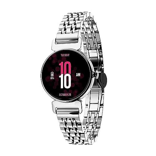 vibez by lifelong ruby 1.04" amoled smartwatch for women with metal strap, bluetooth calling, 60 hz, voice assistance, female cycle tracker, ip68, health monitor(silver, vbsw2205)