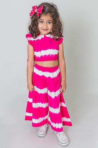 vibrant pink & white tie-dye striped co-ord set for girls