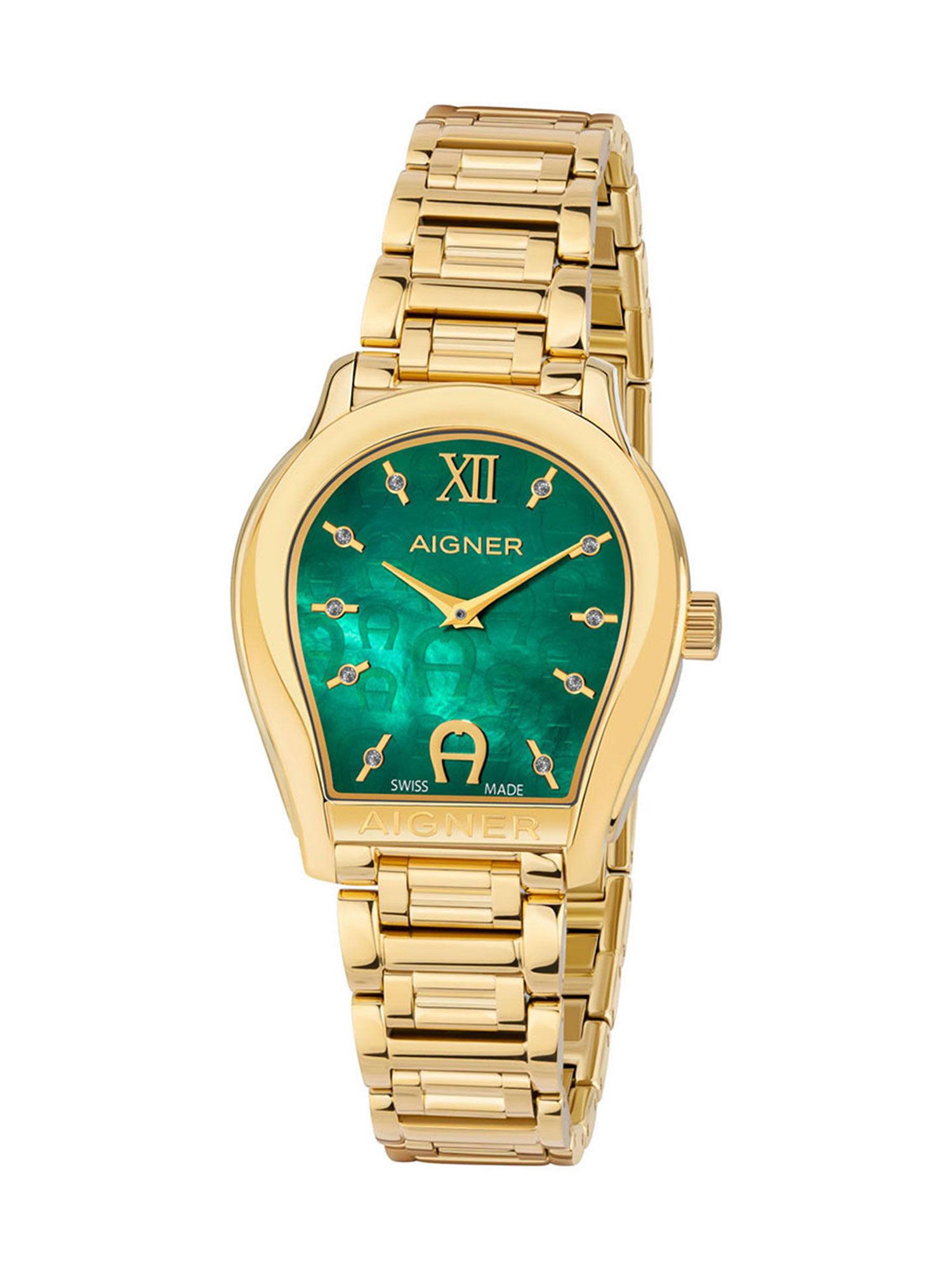 vicenza swiss made green mop horseshoe crystal dial womens watch - a111220