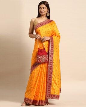 vichitra silk saree with floral woven motifs