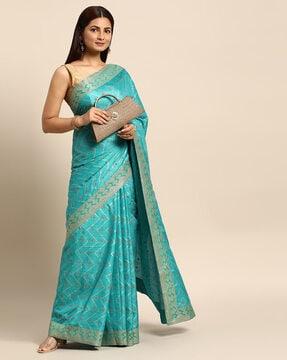 vichitra silk saree with floral woven motifs