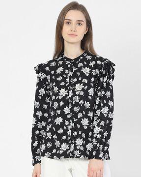 victo floral print top with ruffled overlay