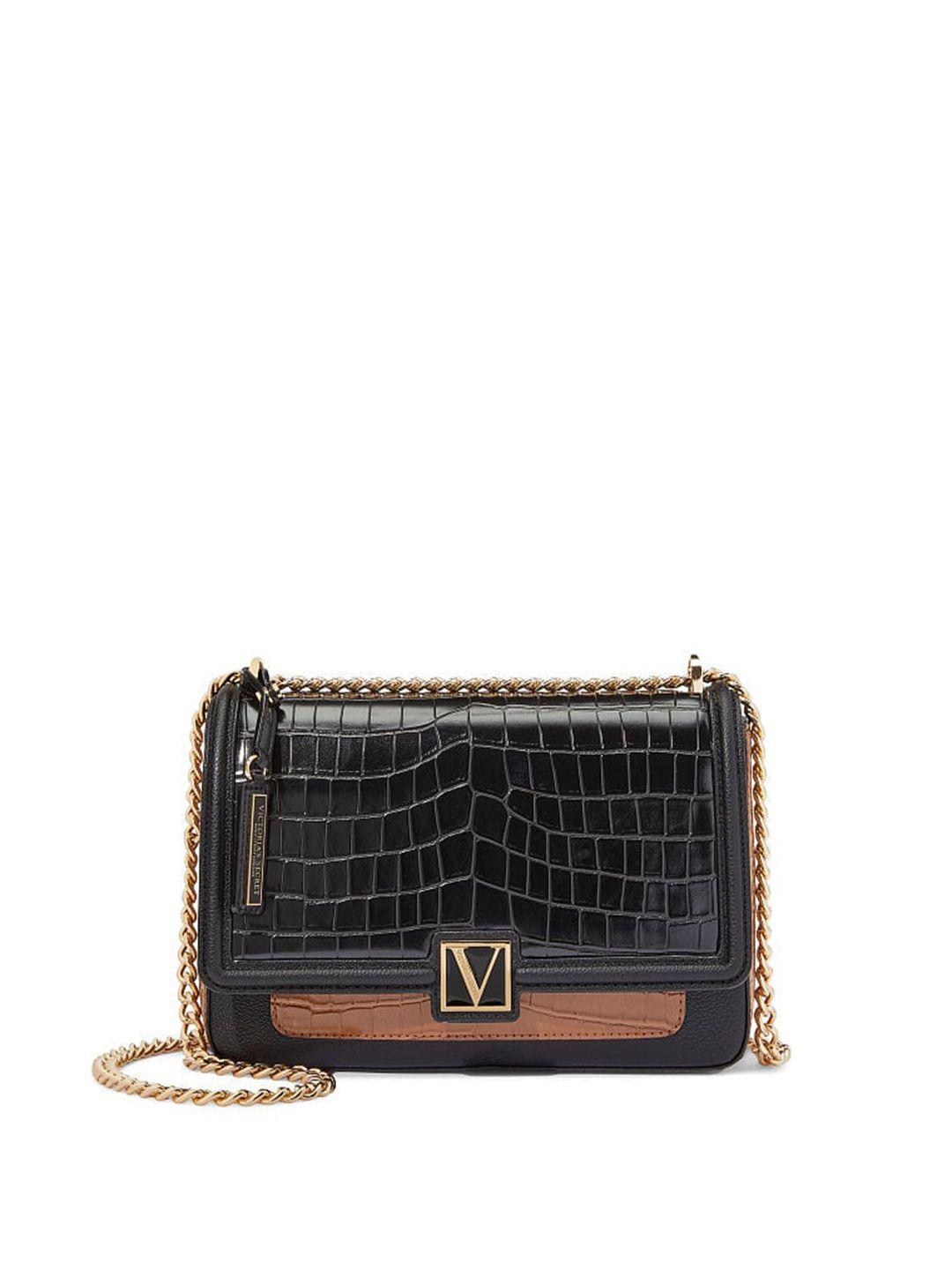 victoria's secret women colourblocked croc textured structured shoulder bag