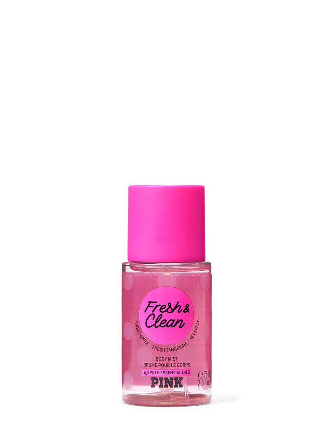 victoria's secret women fresh & clean pink travel body mist with essential oils - 75ml