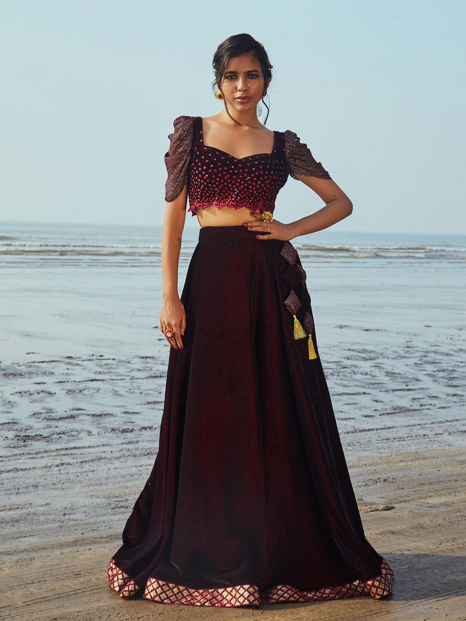 victoria blouse, lehenga and dupatta- wine