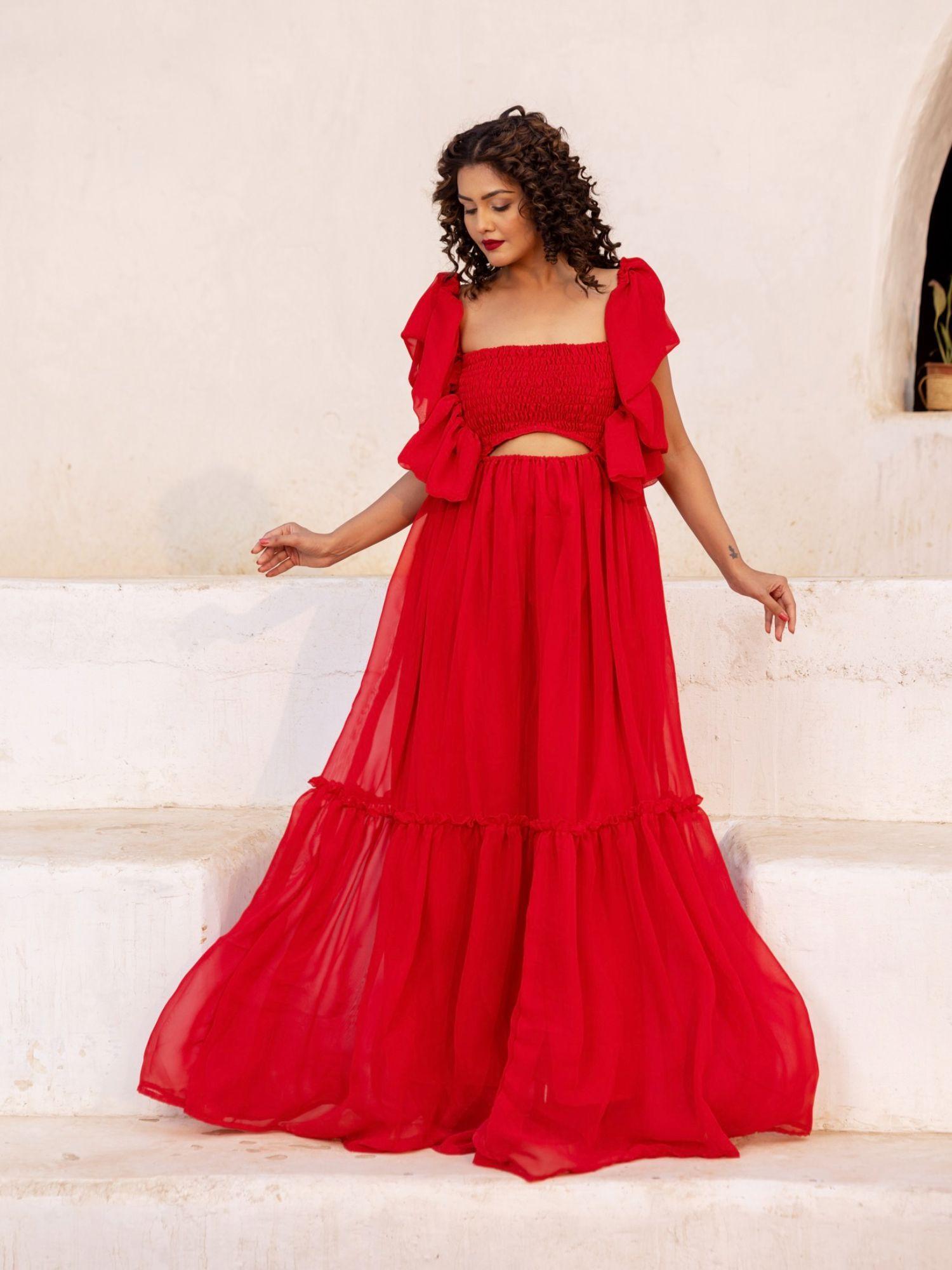 victoria red maxi dress