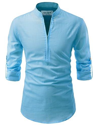 vida loca full sleeve cotton casual slim fit shirt style short kurta for men's and boys (blue, 40)