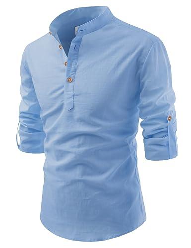 vida loca full sleeve mandarin collor cotton casual slim fit shirt for men's (blue, 44)